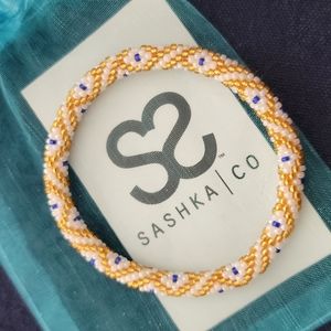 Brand New Sashka Co Beaded Bracelet Gold, white, blue